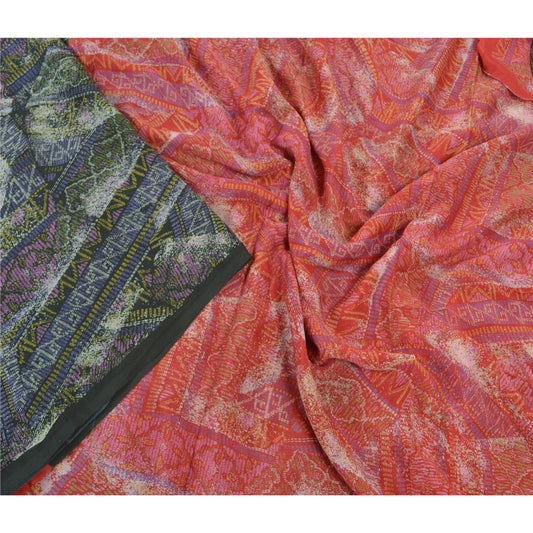 Sanskriti Vintage Black Sarees 100% Pure Silk Printed Sari Soft 5yd Craft Sustainable Fabric